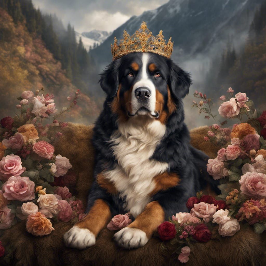 Bernese Mountain Dog in Tiara: Digital Matte Painting