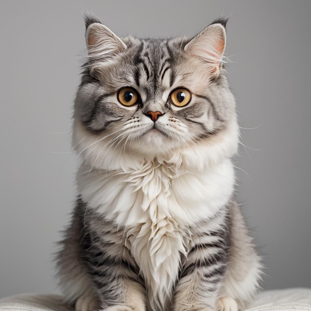 Small Striped Persian Cat Portrait in Pastel Colors