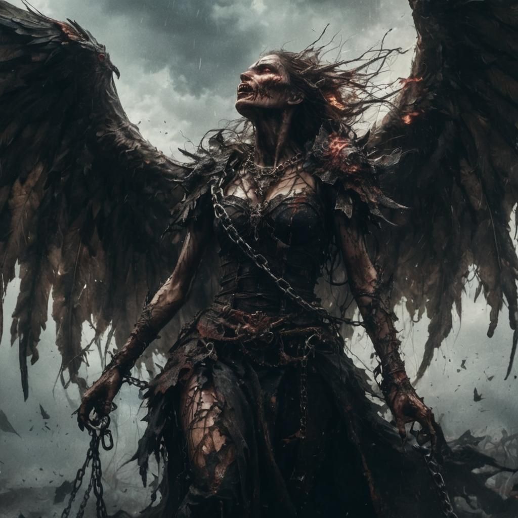 Defeated Female Demon Raging at the Sky