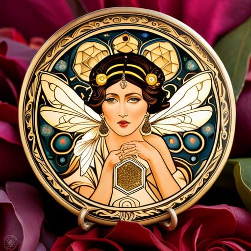 Art Deco Queen Bee Goddess with Honeycomb