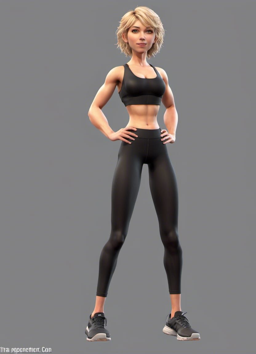 3D Anime Woman in Sports Bra and Leggings