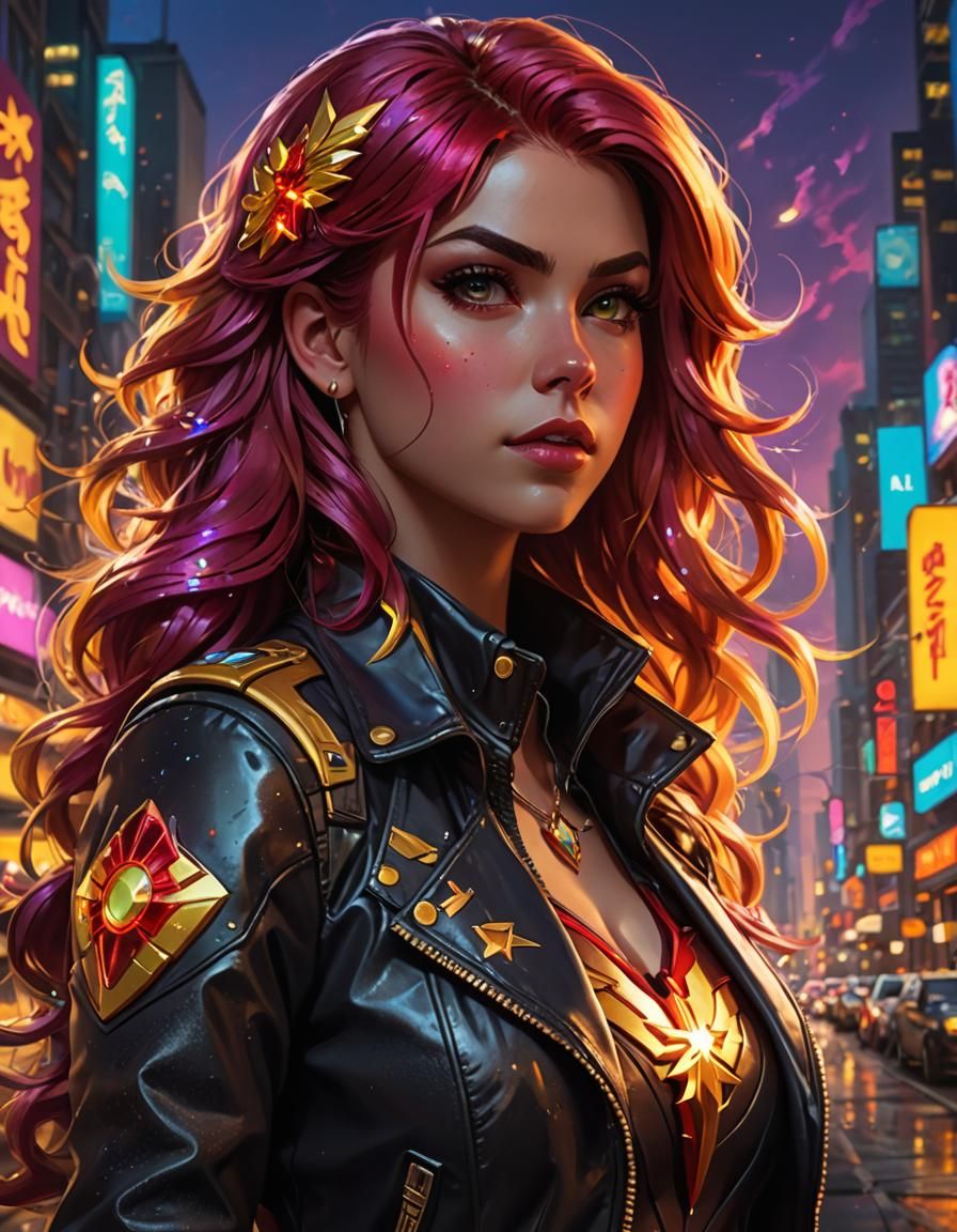 Cyberpunk Sunset Shimmer Portrait in 8K Resolution