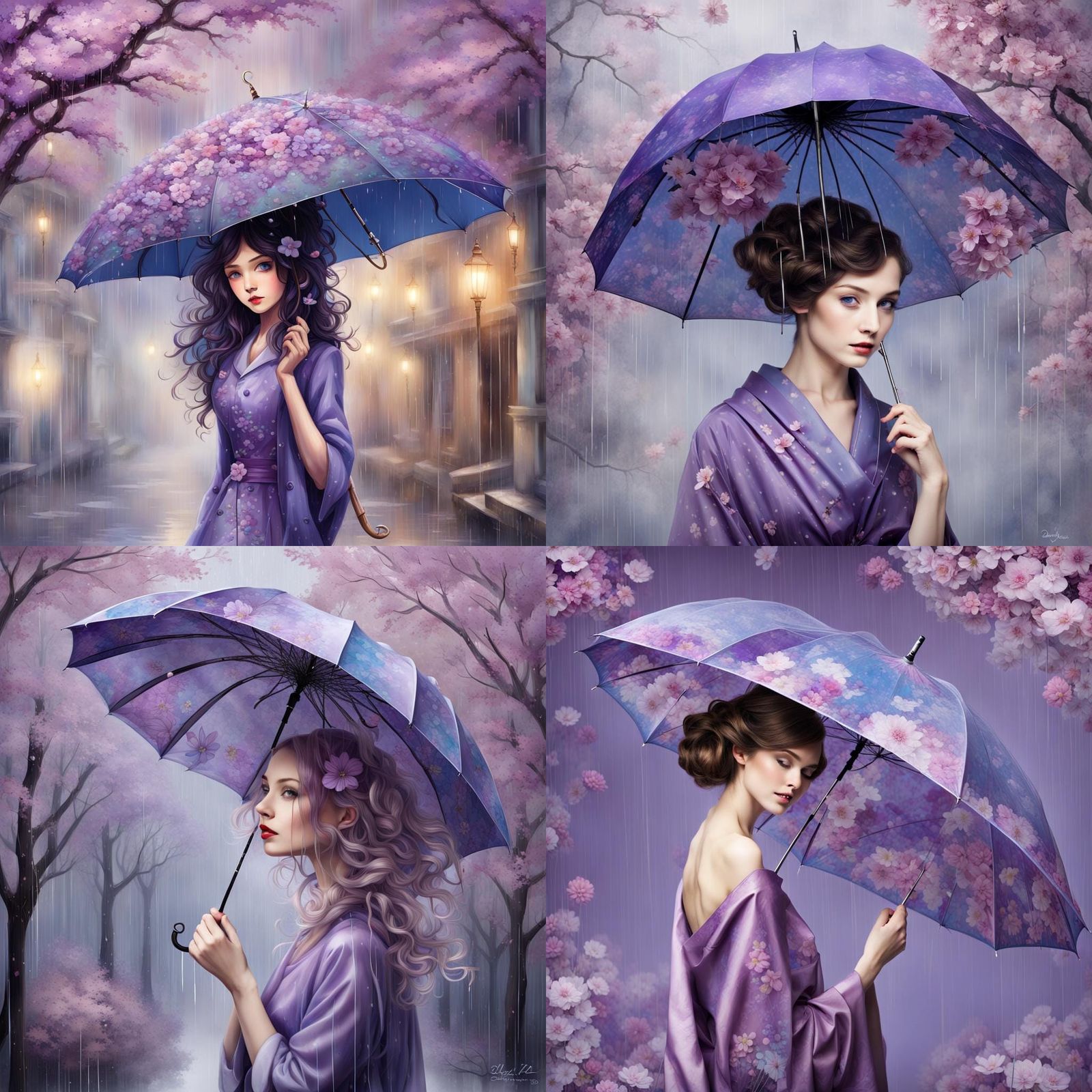 Woman with Floral Umbrella in Candy Art Style