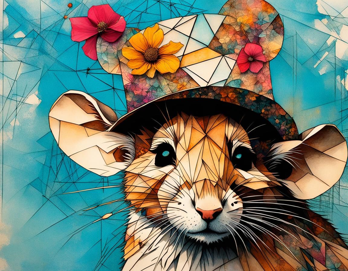 Vintage Postcard of Mouse Silhouette with Geometric Design