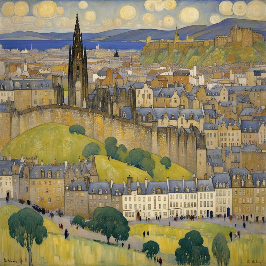 Edinburgh Painting in Gustav Klimt Style