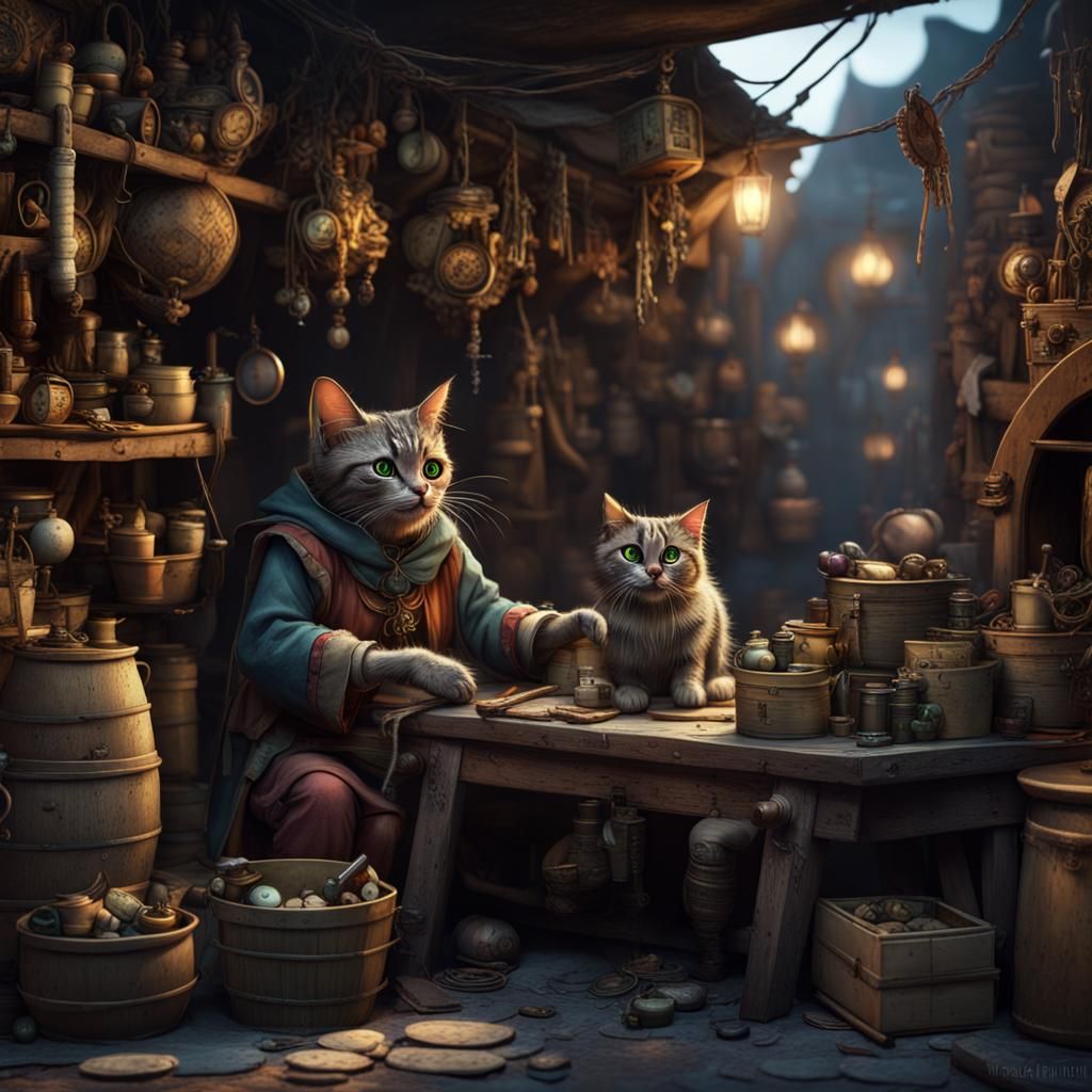 Cat Goblin Merchant in Dark Fantasy Marketplace