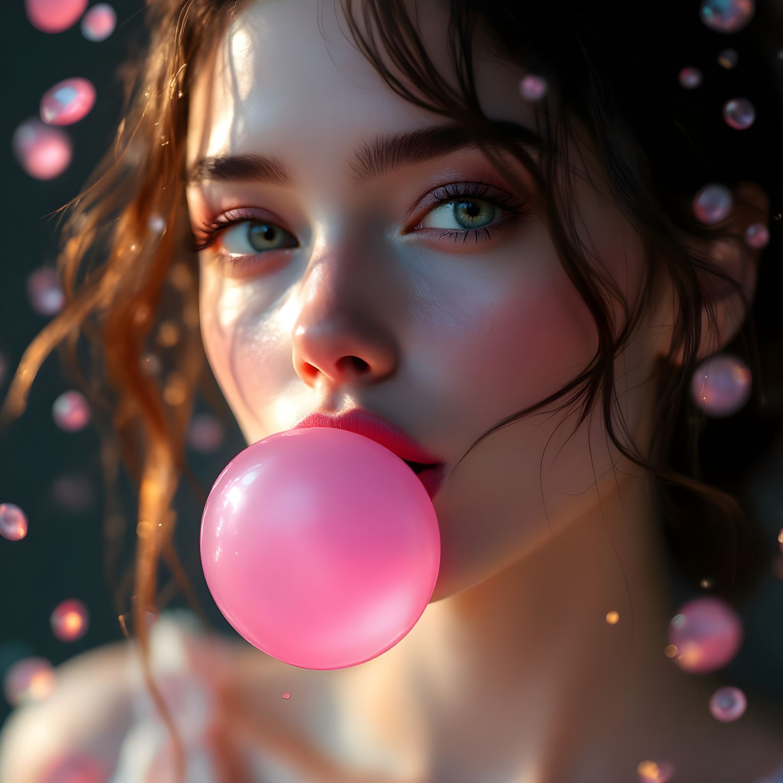 Hyper Detailed Portrait of a Young Woman Blowing Bubble Gum ...