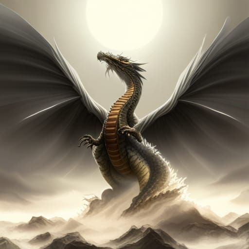 Majestic Dragon with Flaring Wings in Dark Landscape