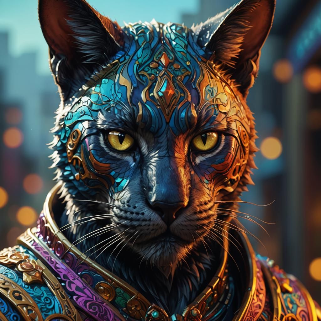 Catman Portrait in Art Nouveau Style