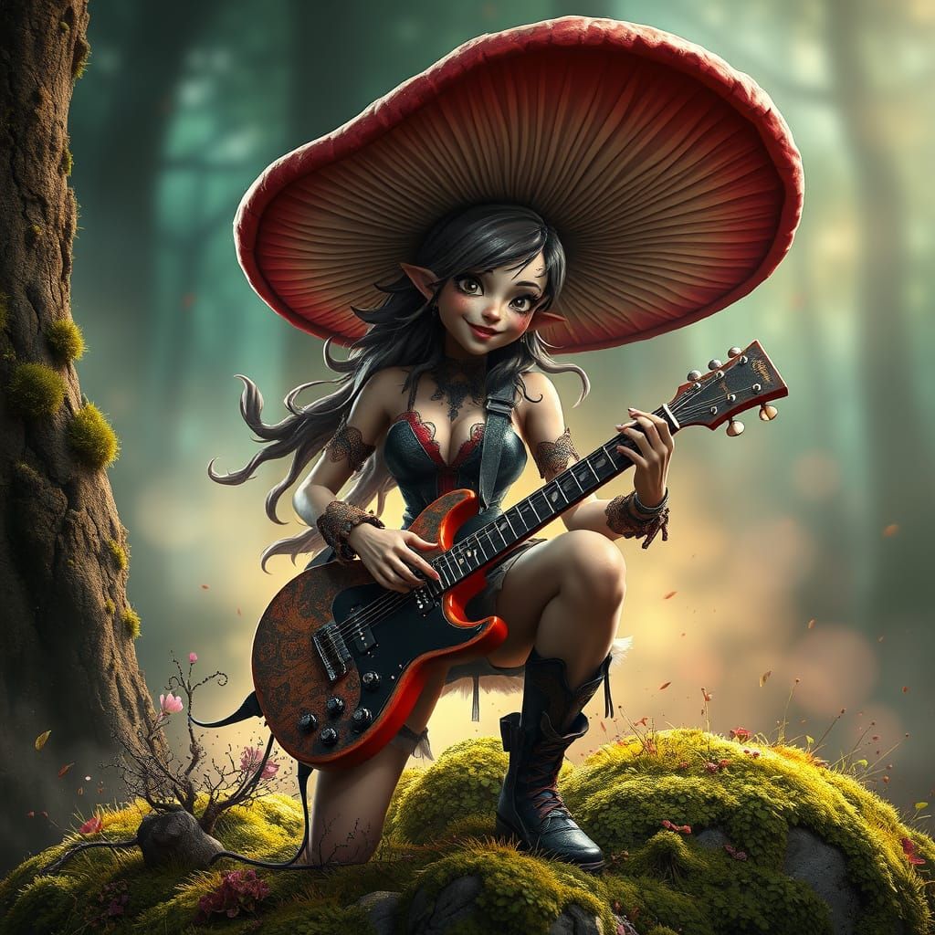 Mushroom Rocker on Mossy Stage: Detailed Matte Painting