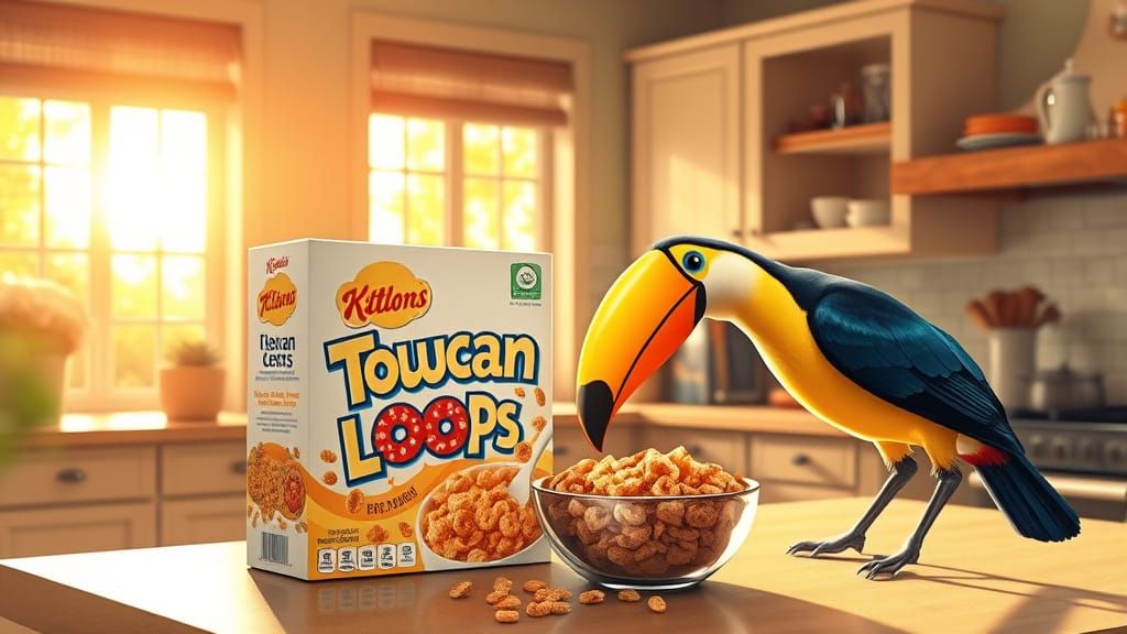 Vintage Toucan Loops Cereal Box with Realistic Toucan