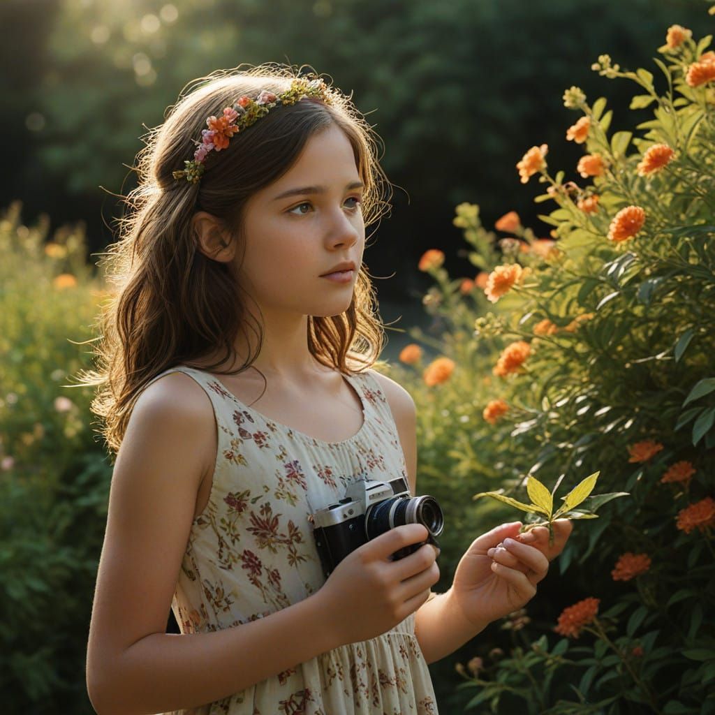 Girl in Sundress Captures Hummingbird's Magic