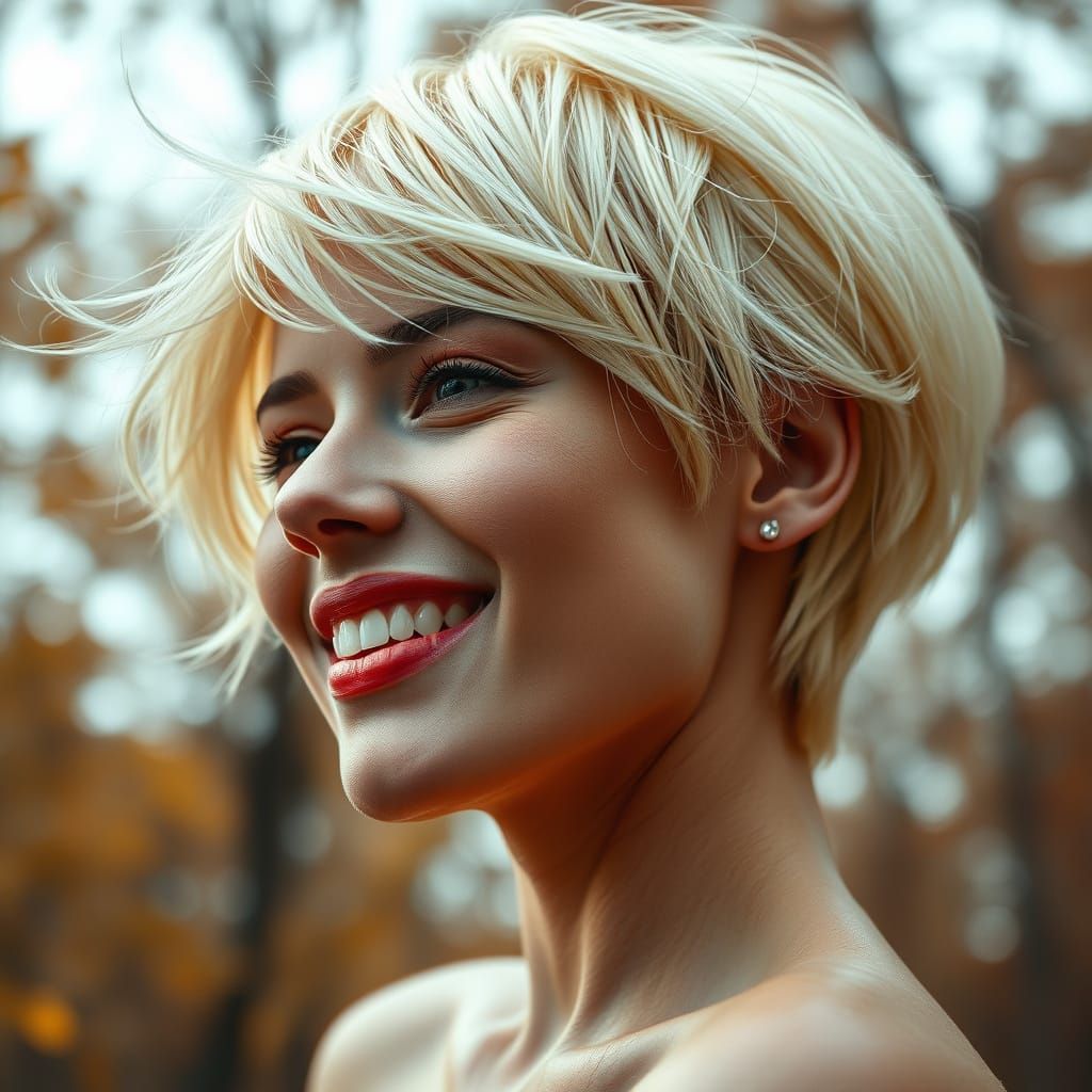 Ethereal Woman with Electric Hair in Autumn Landscape