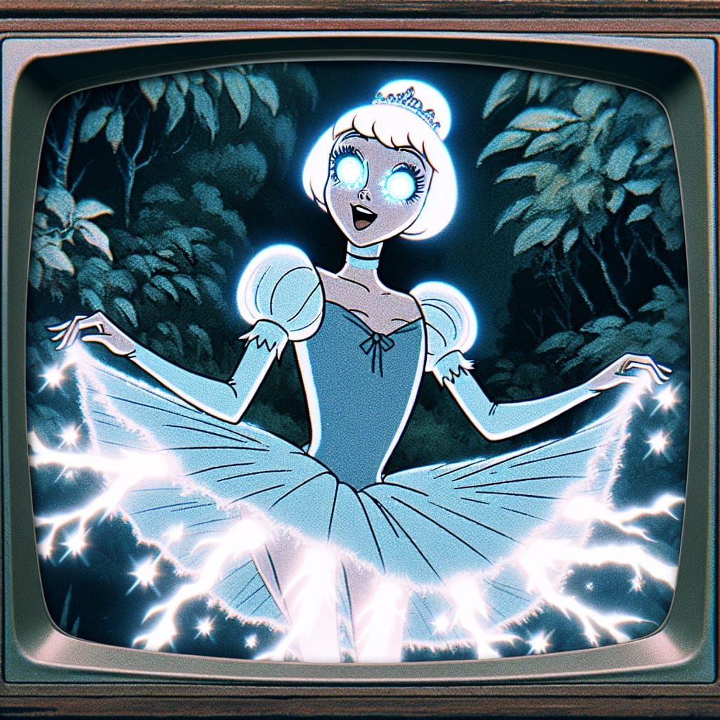 Vintage-Style Cartoon Princess Transforms in Dark Jungle