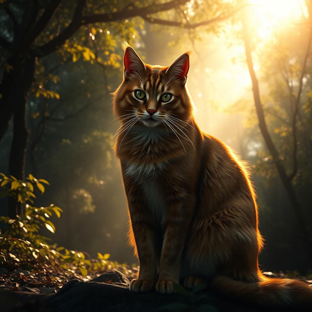 Tabby Cat in Mystical Forest, Fantasy Concept Art