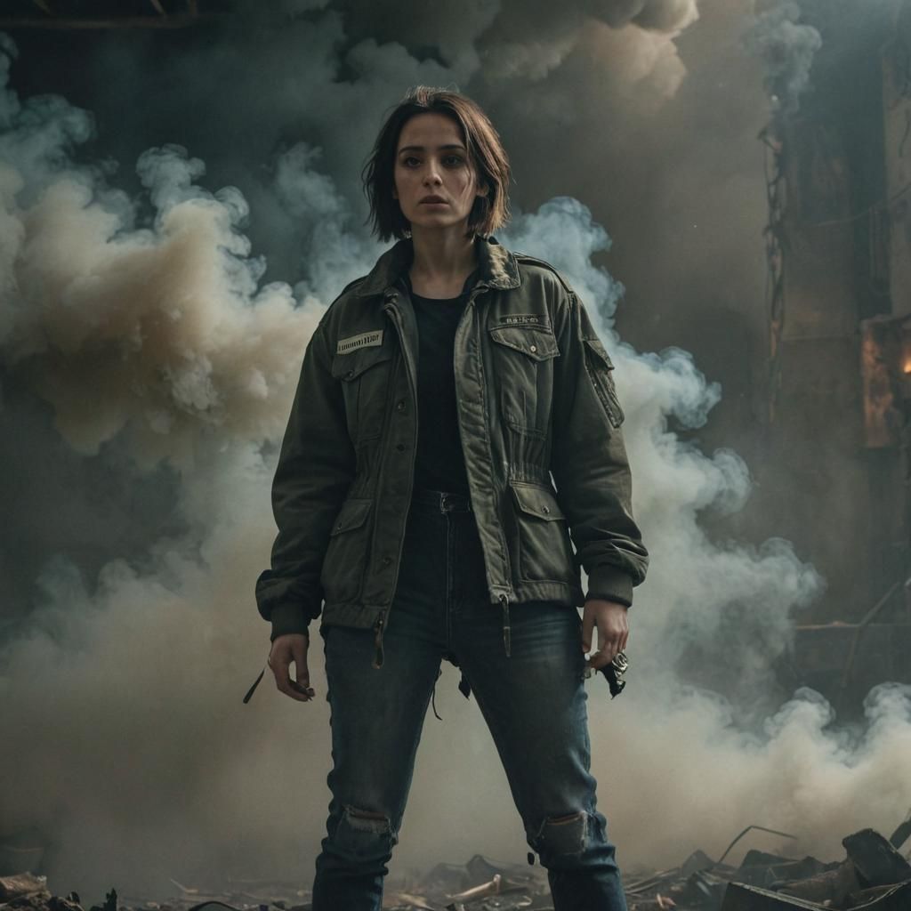 Dystopian Woman in Smoke: Eerie Surrealism