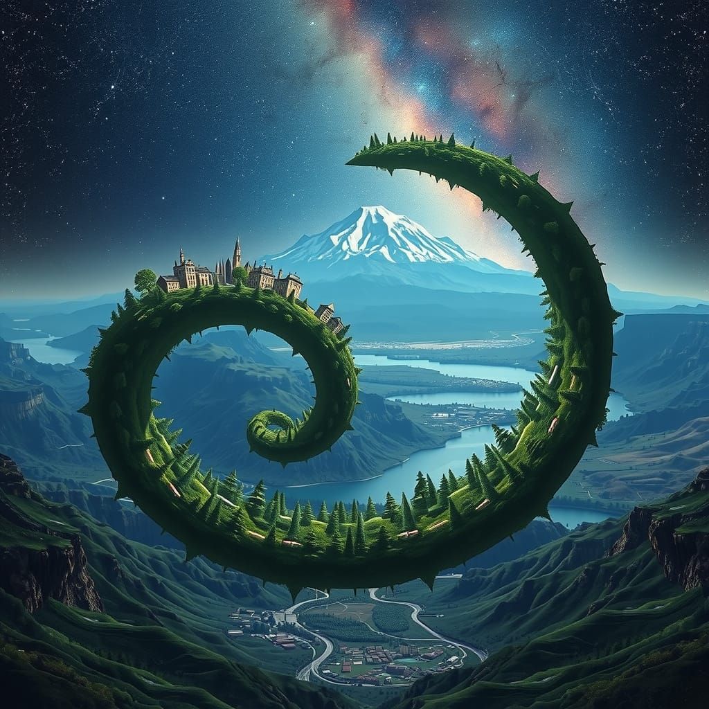 Ethereal Möbius Strip Landscape with Vibrant Cityscapes and ...