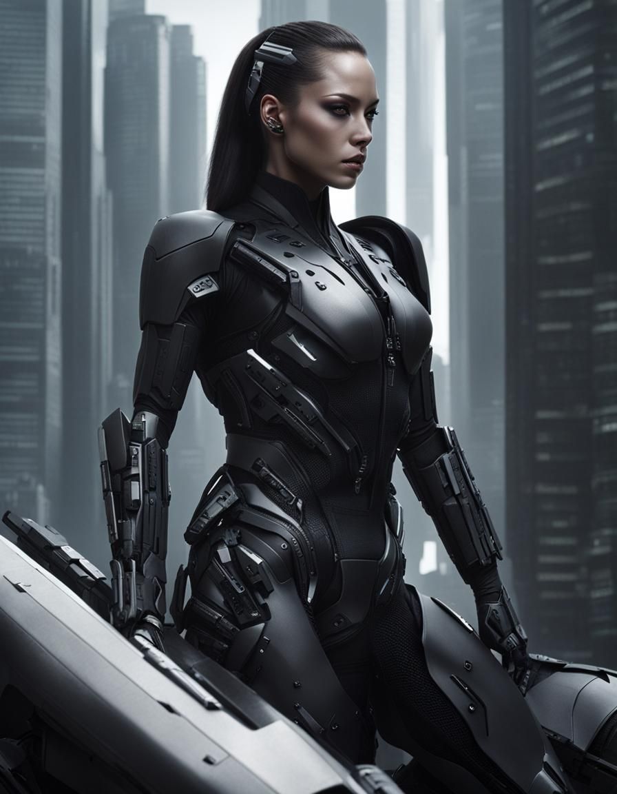 Futuristic Android Woman in Cyberpunk Style