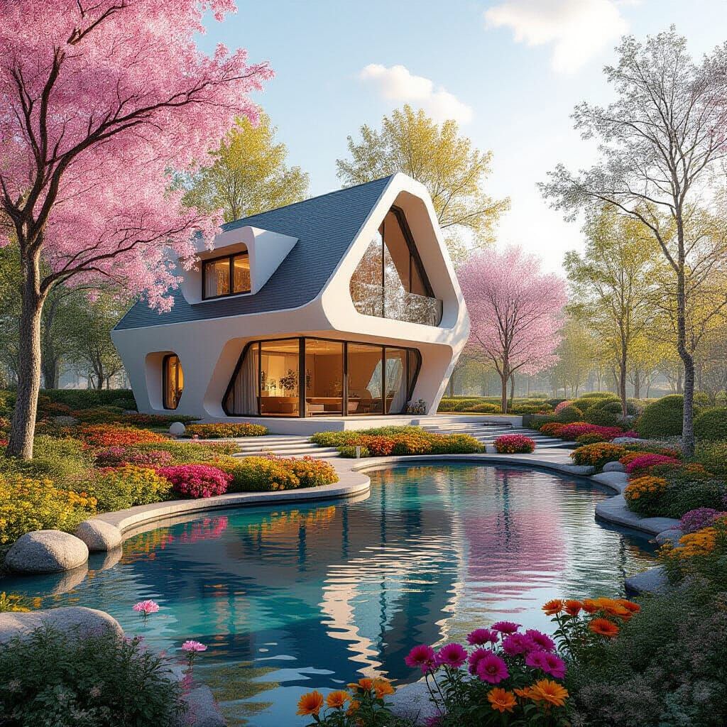 Futuristic House in Floral Park Blending Four Seasons