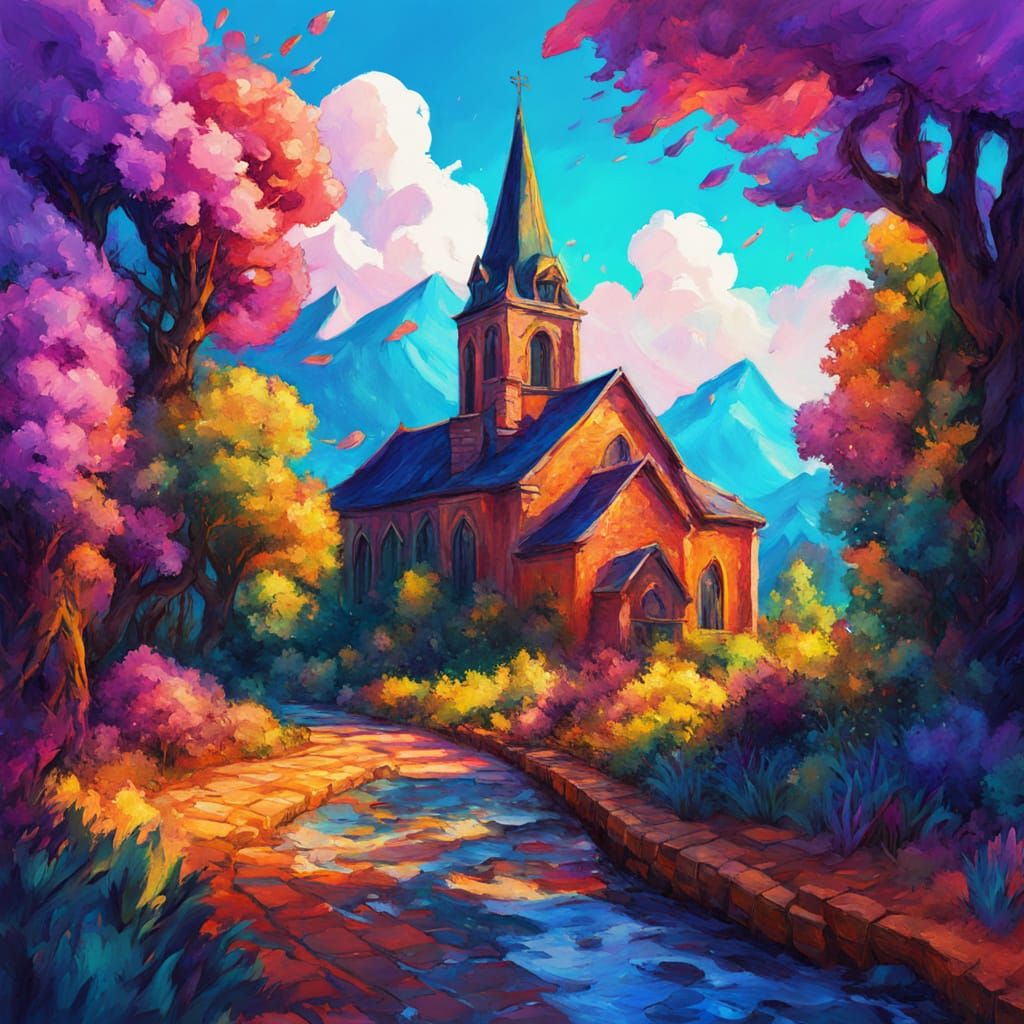 Candy Art: Whimsical Street to Church in Charcoal