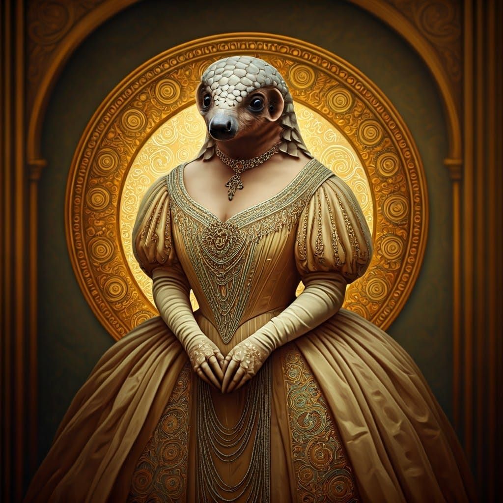 Elegant Pangolin Socialite at Ball, in Art Nouveau Style