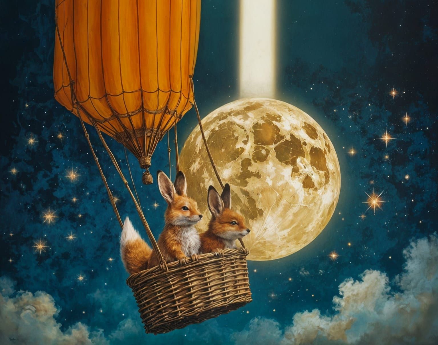 Hot Air Balloon with Woodland Creatures in Space