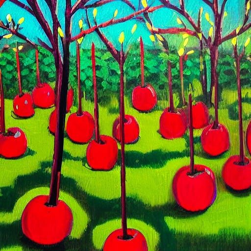 Cartoon Candy Apple Orchard Glowing Red
