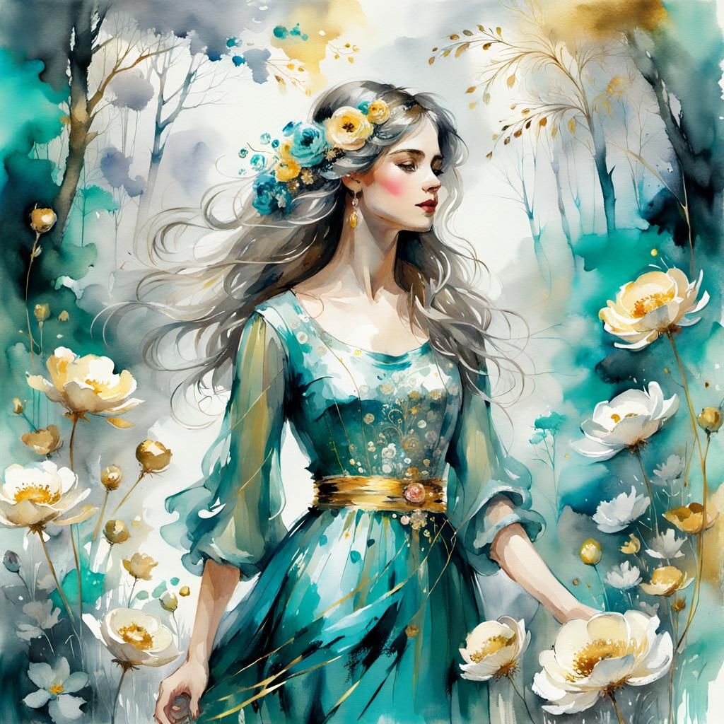 Fantasy Floral Dreamscape in Watercolor Style