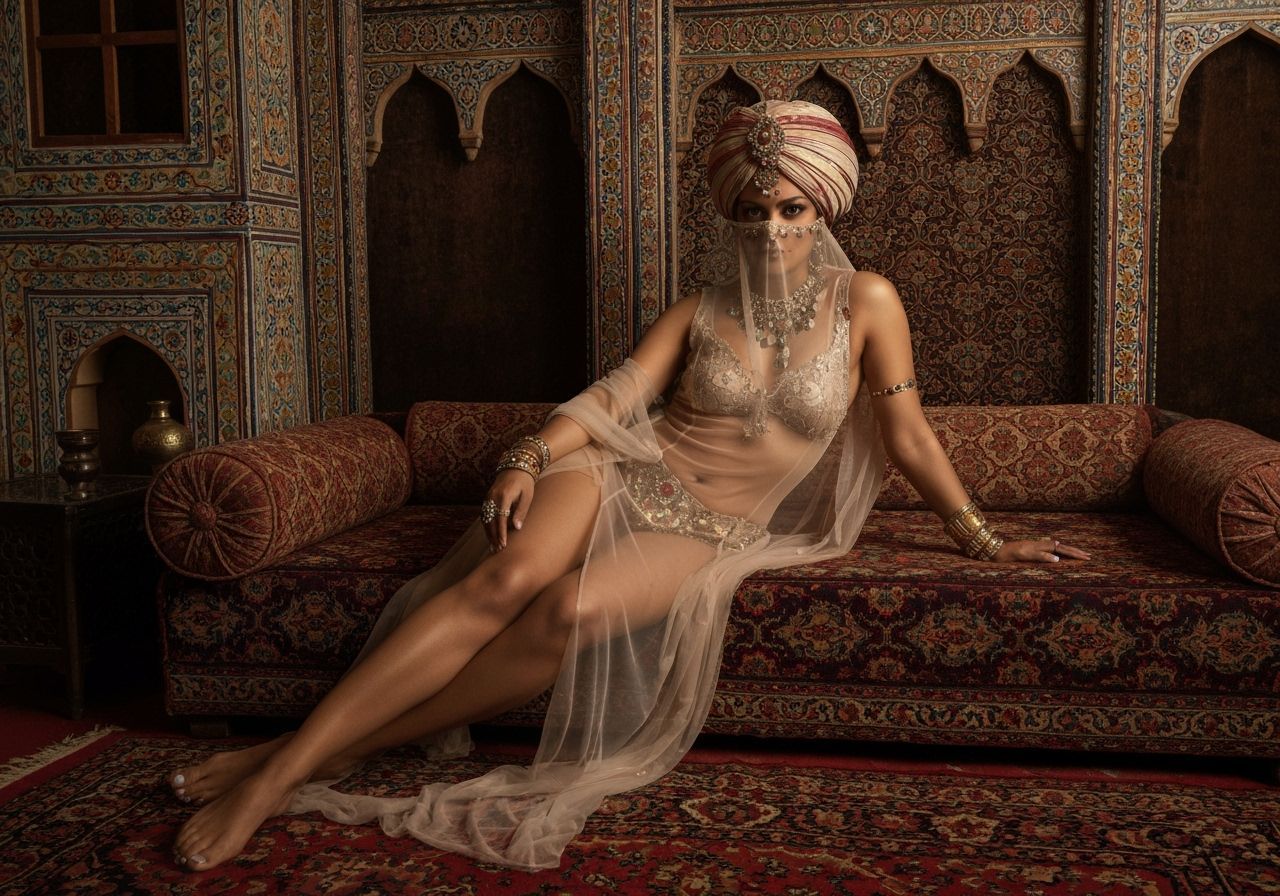 Oriental Woman in Harem with See-Through Gown