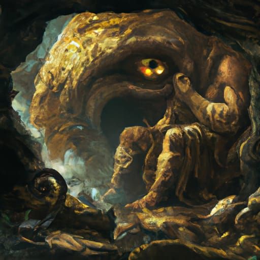 Polyphemus in Cave: A Pre-Raphaelite Painting