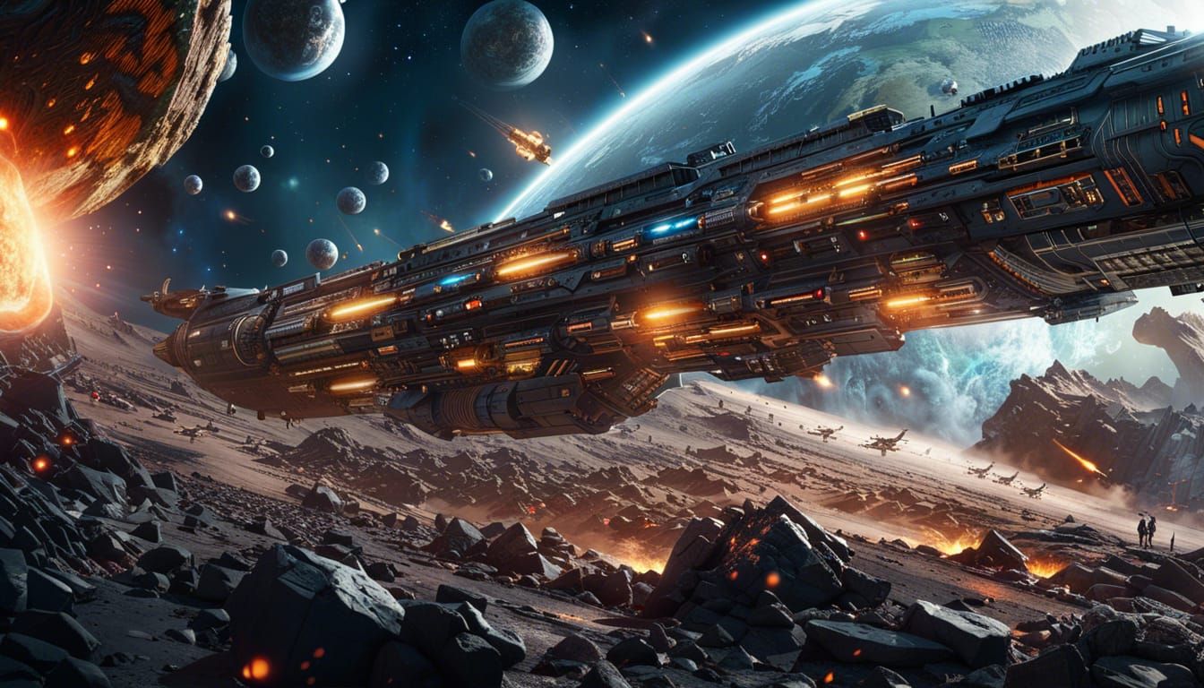 Space-Western Battle in Hyperdetailed Matte Painting