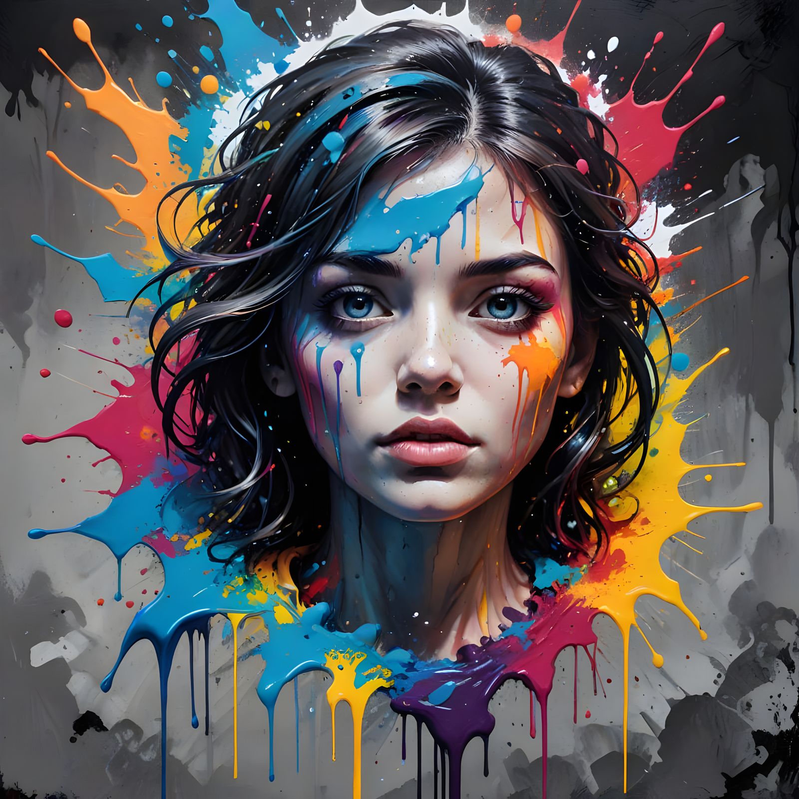 Vibrant Street Art Scene Amidst Desolation in High Contrast....