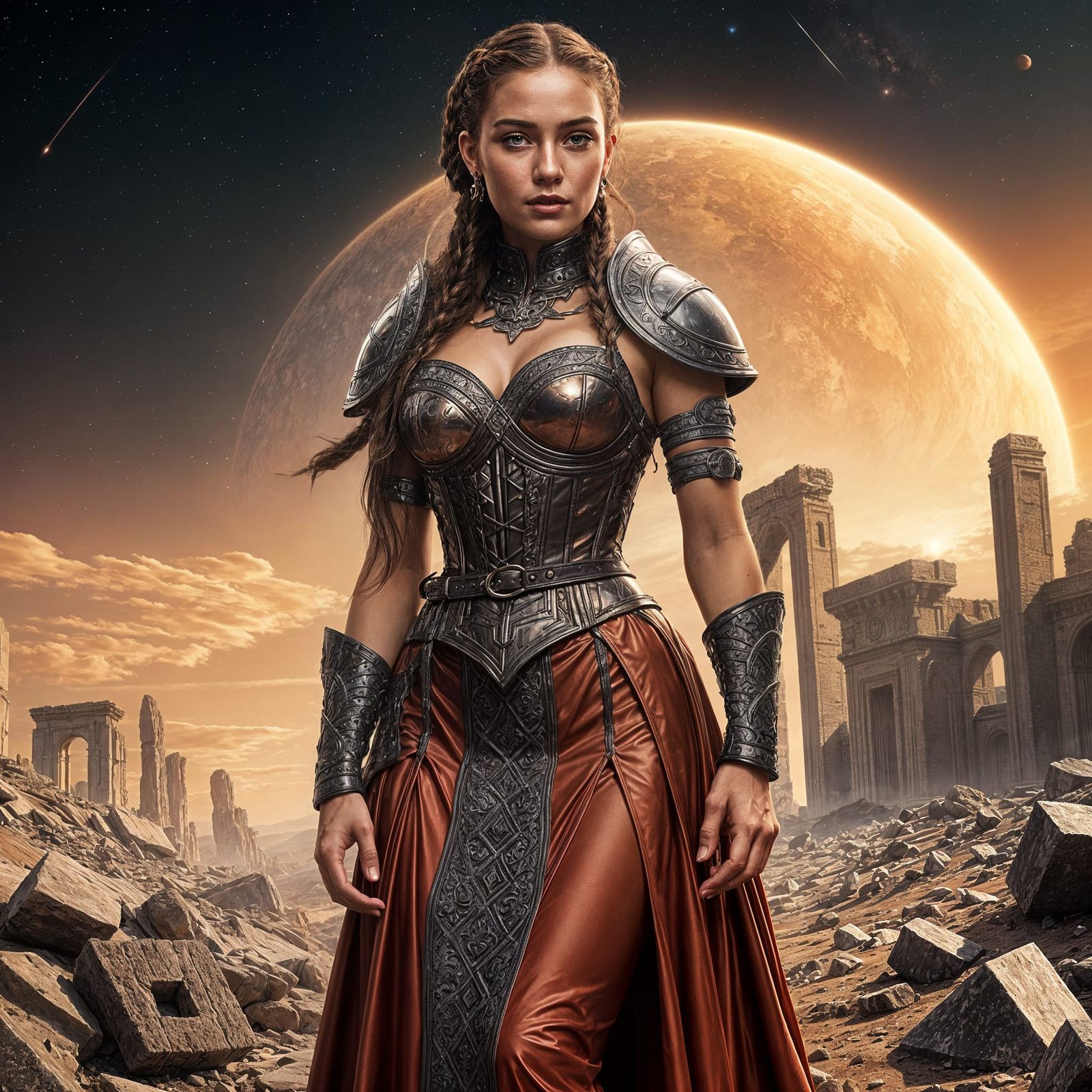Surreal Hyperrealistic Viking Warrior Goddess in Martian Rui...