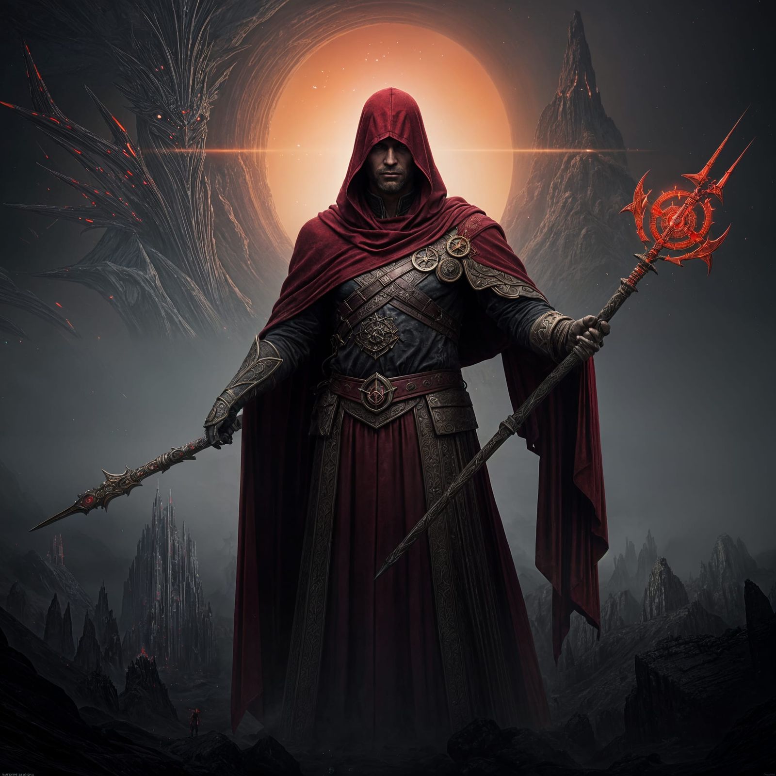 Giant Red Guardian of Time with Staff