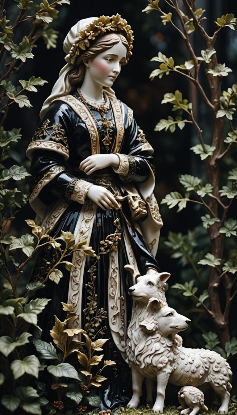 Victorian Porcelain Figurine of Shepherdess and Shepherd