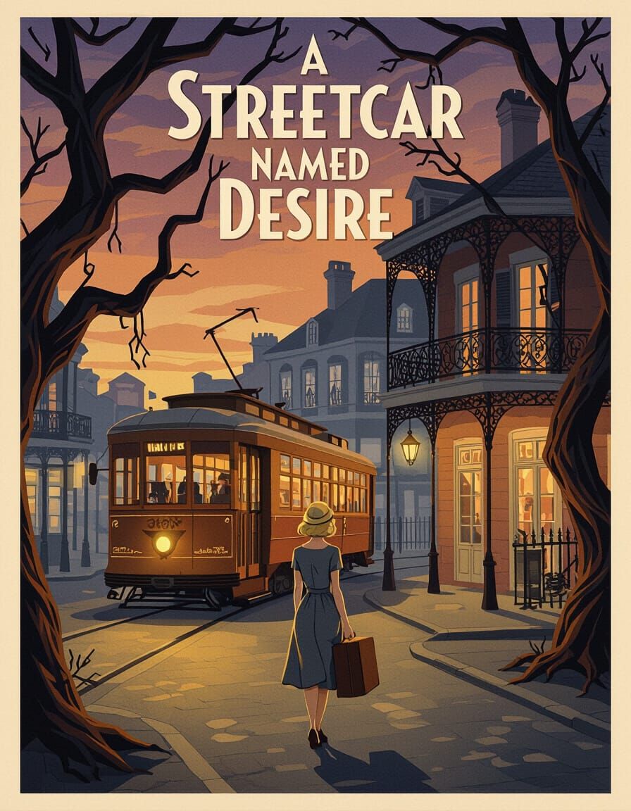 Art Deco Movie Poster: Streetcar Named Desire in New Orleans