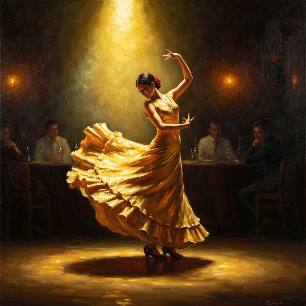 Flamenco Dancer in Golden Light Impressionist Oil Painting