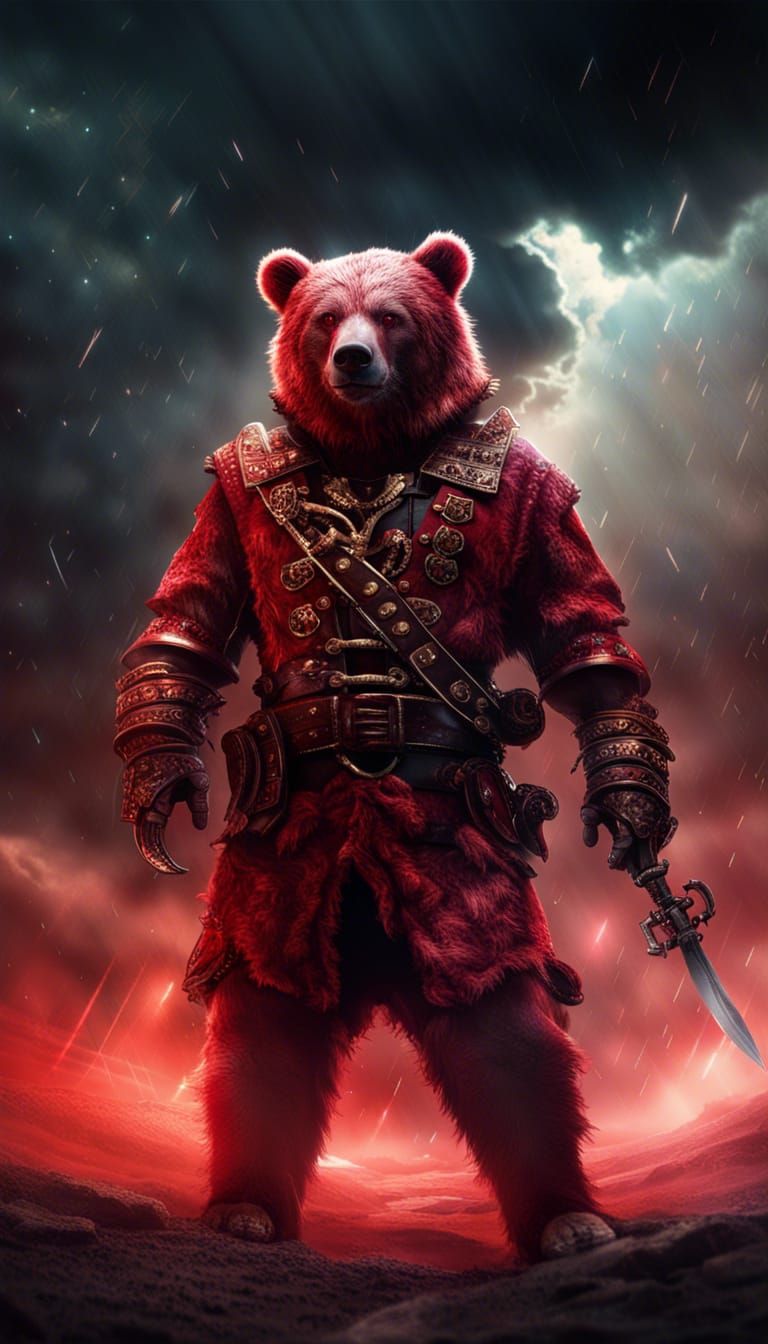 Hyperrealistic Blood Bear Pirate in Hellish Galaxy