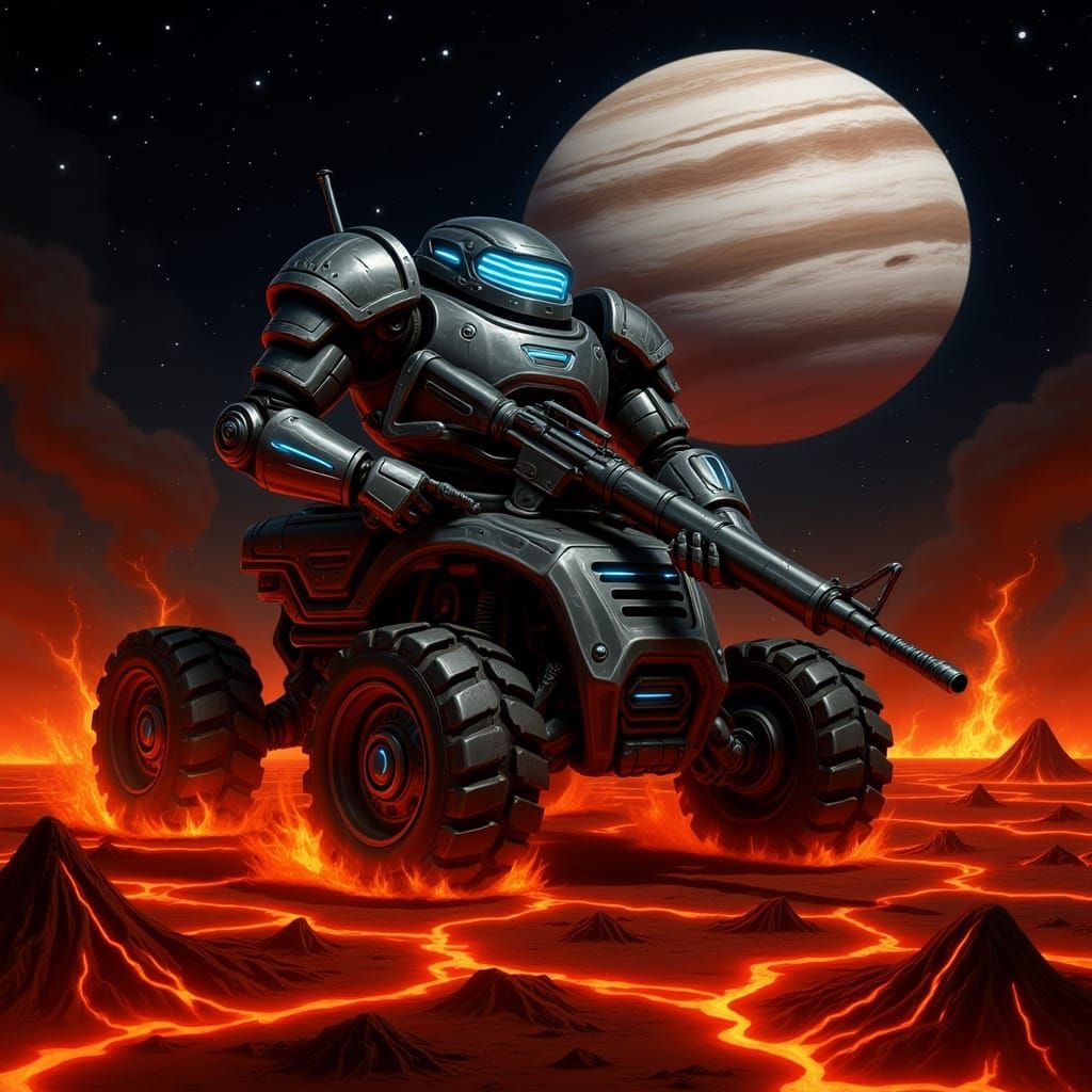 Heavy Robot on Io with Jupiter in Background