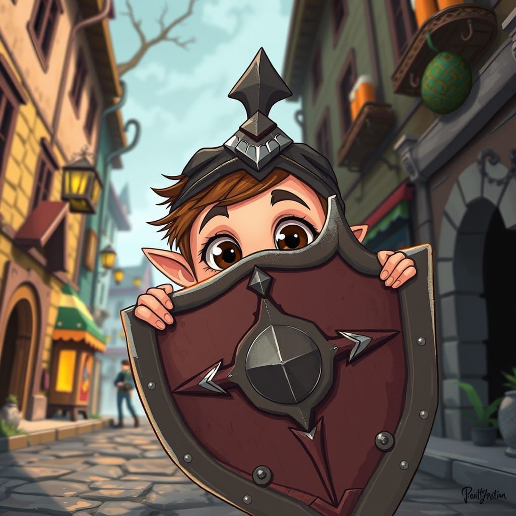 Fantasy Warrior Kid with Exaggerated Cartoon Eyes