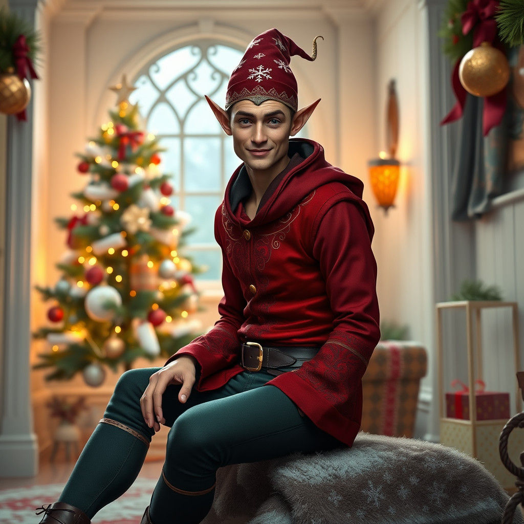 Elf Portrait in Snow Globe: Digital Art