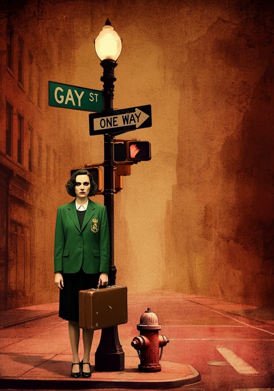 Woman at Urban Street Corner in Earthy Cityscape