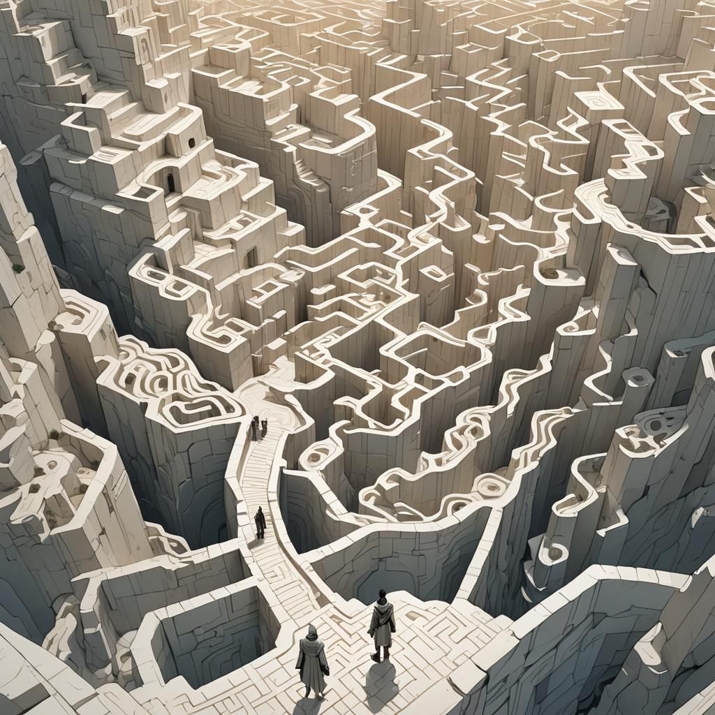 Hero Gazes Upon Endless Desert Labyrinth