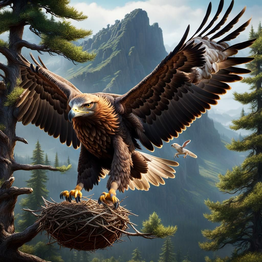Golden Eagle Nest in Mountain Landscape