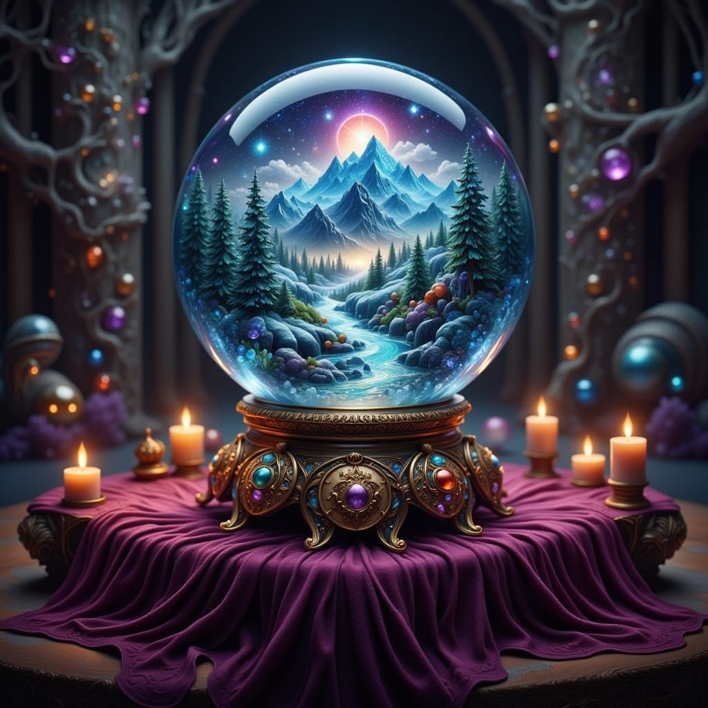 Mystical Crystal Ball Snow Globe Scene