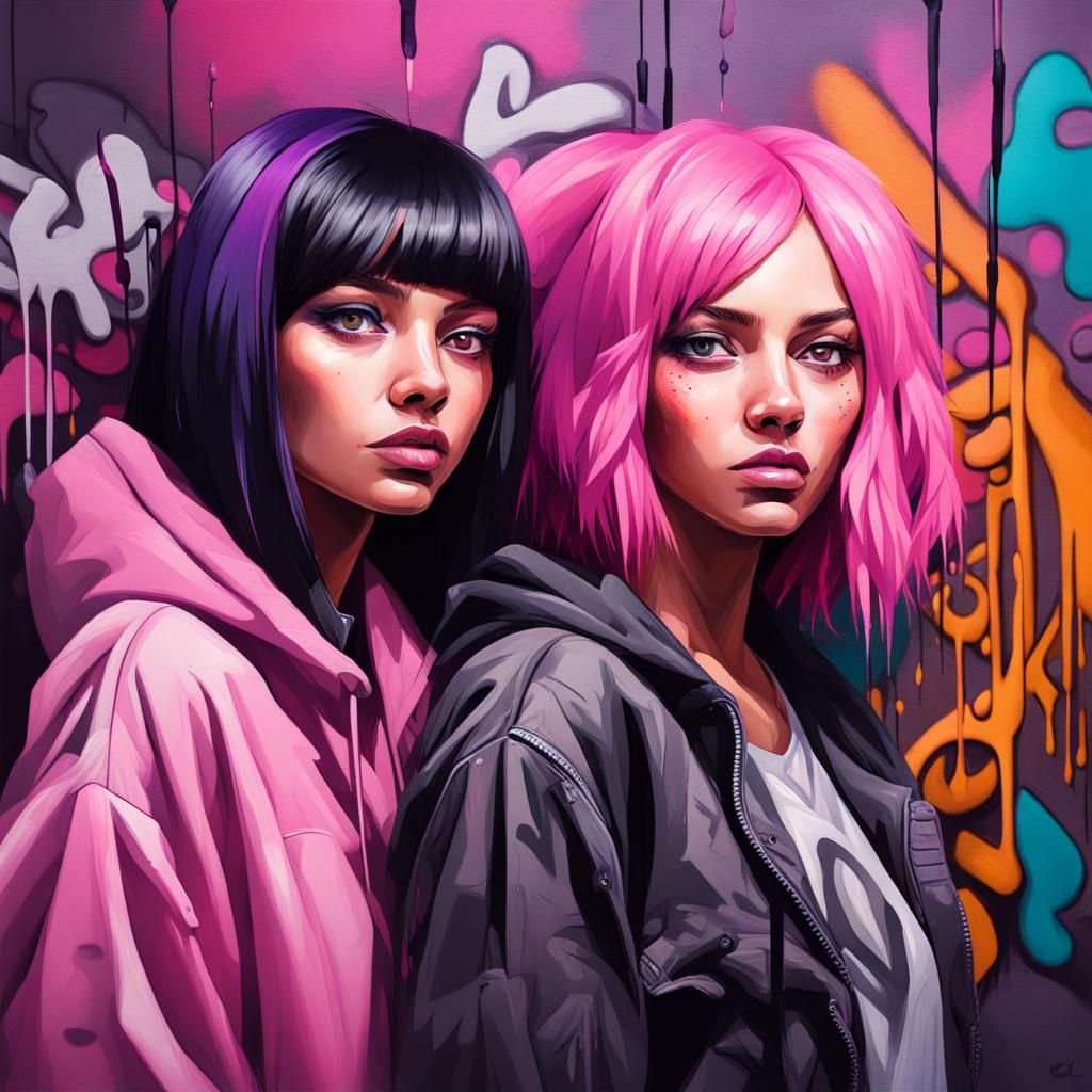Colorful Polychromatic Graffiti Art of Two Women