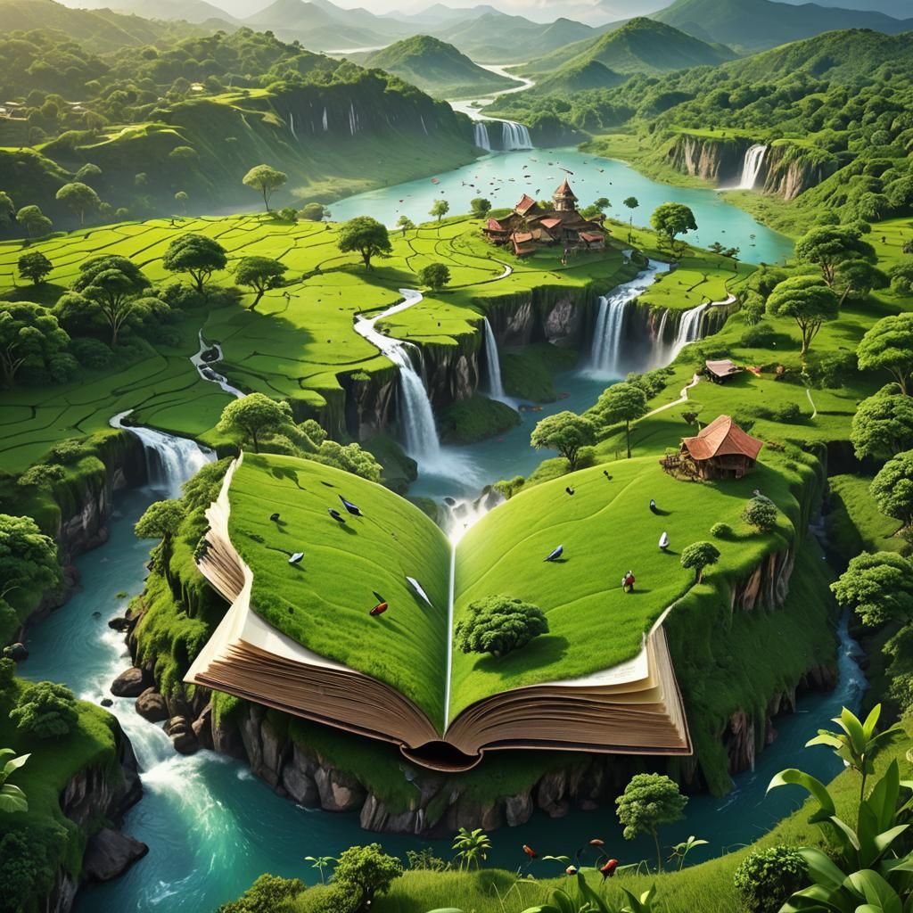 Enchanted Book Opens to Reveal Lush Landscape