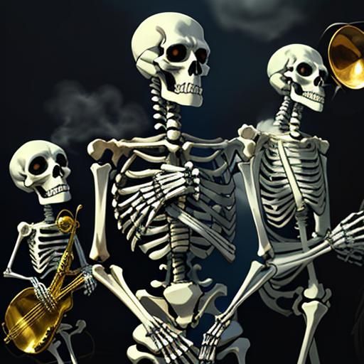 Ska Band of Skeletons Playing Brass Instruments
