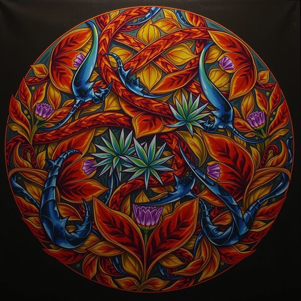 Abstract Botanical Art with Crystalline Leaves