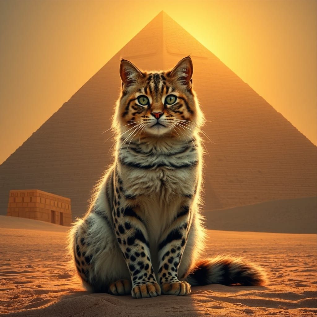 Leopordoll Cat at Egyptian Pyramid Sunset